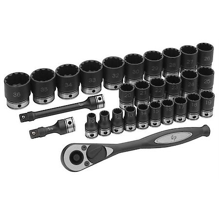 1/2 Dr. 29Pc Metric Duo-Socket Set,  12 Pt.