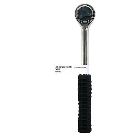 Chrome Plated, 3/8 in Drive Rubber Grip Ratchet