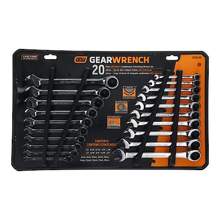 20 Piece 72-Tooth Sae/Metric Ratcheting Combination Wrench Set