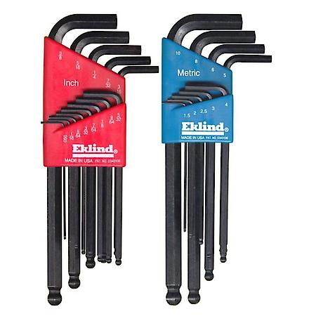 22 Piece Combination SAE and Metric Long Ball End Hex, L Hex Key Sets