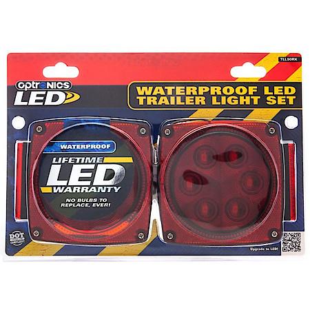 Universal Square, Red LED, Trailer Light Set, Stud Mount, Hard Wired Connection