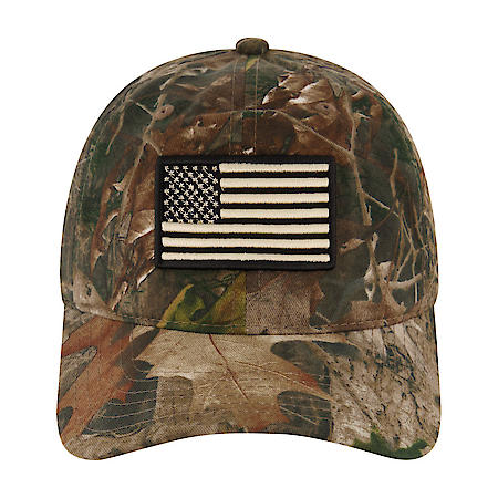 Camoflauge American Flag Baseball Hat: Buckle Adjustable, Curved Brim, Cotton/Poly Blend