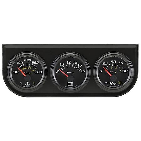 Gauge Console, Water/Volt/Oil, 2", 90 Deg. Sweep M, 280 Deg. F/18V/100PSI, Black Dial & Panel, 6000 Series
