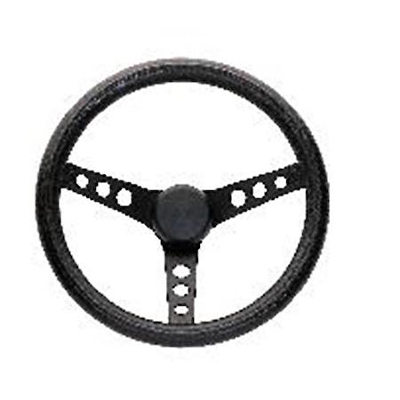 11 1/2"Dia, 3 Spoke, Black Leather Grained Vinyl Grip, Chrome Plated Steel Spoke