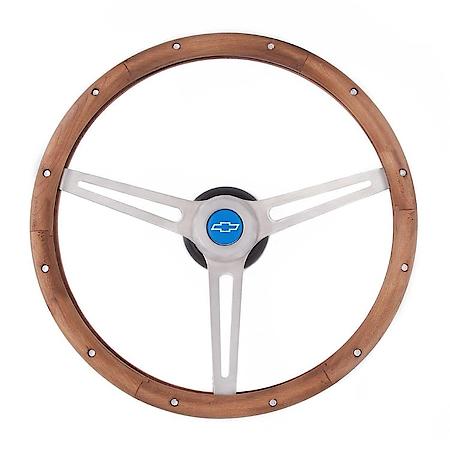 15"Dia, 3 Spoke, Walnut Hardwood Grip, Brushed Ss Spokes