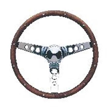 13.5"Dia, 3 Chrome Steel Spokes, Walnut Hardwood Grip, 3 Bolt