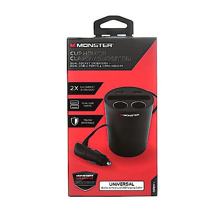Cup Holder Car Socket Adapter, 2 CLA, 2 USB, 3 AMP