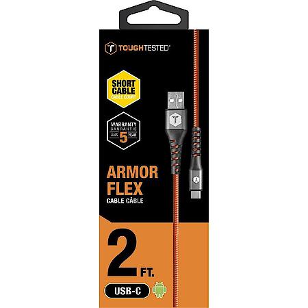 2ft USB-C to USB-A Charging Cable: Armor Flex, Durable Type-C Phone Charger Cord, Orange