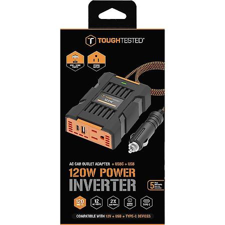 12V Power Inverter: Hi Power AC Outlet Adapter, USB-A and USB-C Charging Ports, 120W