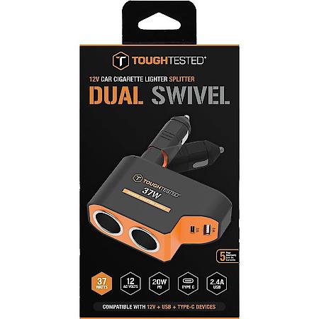 12V Socket Adapter: Dual 12V Car Power Adapter, USB and USB-C Charge ports, 37W