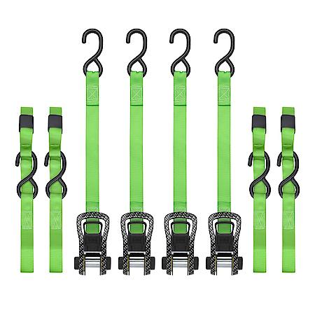 14' 1500 lbs Break Strength Carbon X Ratchet Tie Downs, Green, 4 Pack