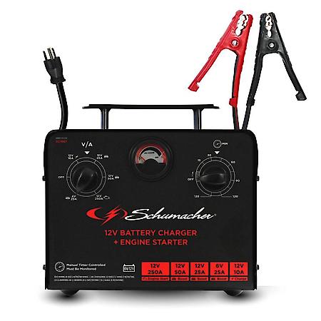 250-Amp 6-Volt/12-Volt Manual Timer-Controlled Battery Charger and Jump Starter