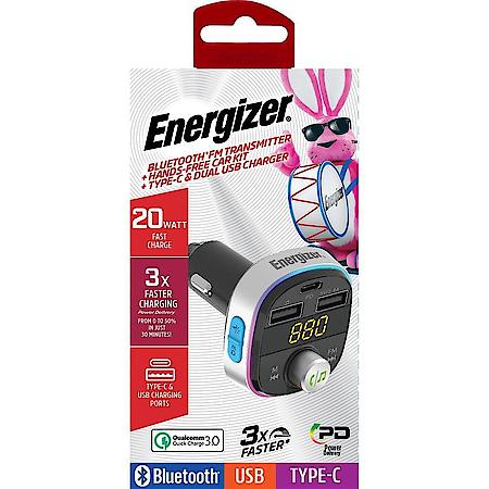 Bluetooth FM Transmitter + Type C & USB-A Car Charger: 20W Fast Charge