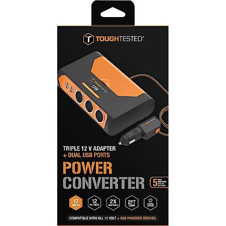 Triple 12V Power Adapter: 5-Way Power Source, Dual USB-A Charging Ports