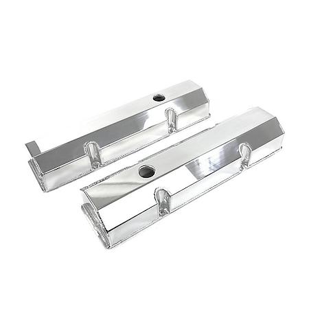 Chevy Small Block Perimeter-Bolt V8 (265-400) Polished Fabricated Aluminum Short-Bolt Valve Covers with Breather Holes