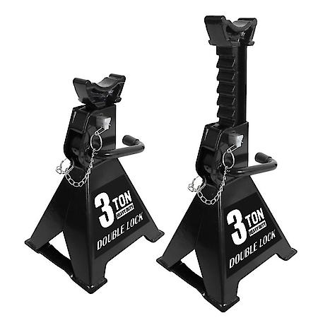 Steel HD Jack Stands: Dbl Locking Pins, 3 Ton 6,000 lb Capacity, Black, 1 Pair