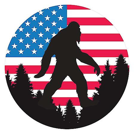 USA 250th Anniversary Bigfoot USA Flag Decal: American Sasquatch Weatherproof Sticker, 4.5"