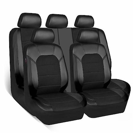 Faux Leather and Mesh All Black Car Seat Covers, Full Set