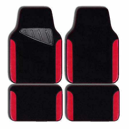 Red Faux Leather and Waterproof Carpet Car Floor Mats, 4PCS