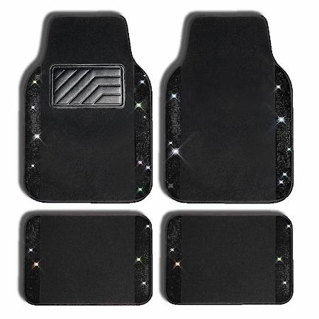 Shining Black Diamond and Waterproof Carpet Car Floor Mats, 4PCS
