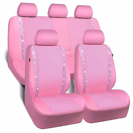 Shining Pink Rhinestone Diamond and Faux Leather Car Seat Covers